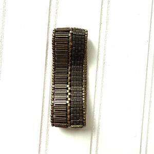 Statement Metal Bracelet Antique Bronze Stretch beaded vintage